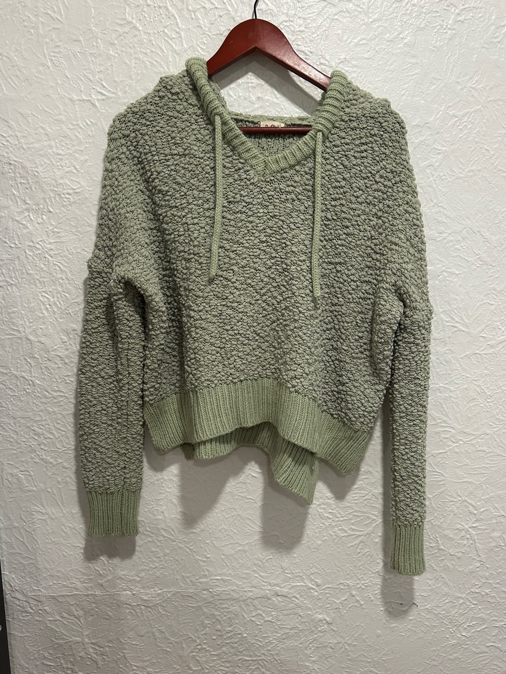 POL Sage Green Popcorn Knit Hooded Sweater